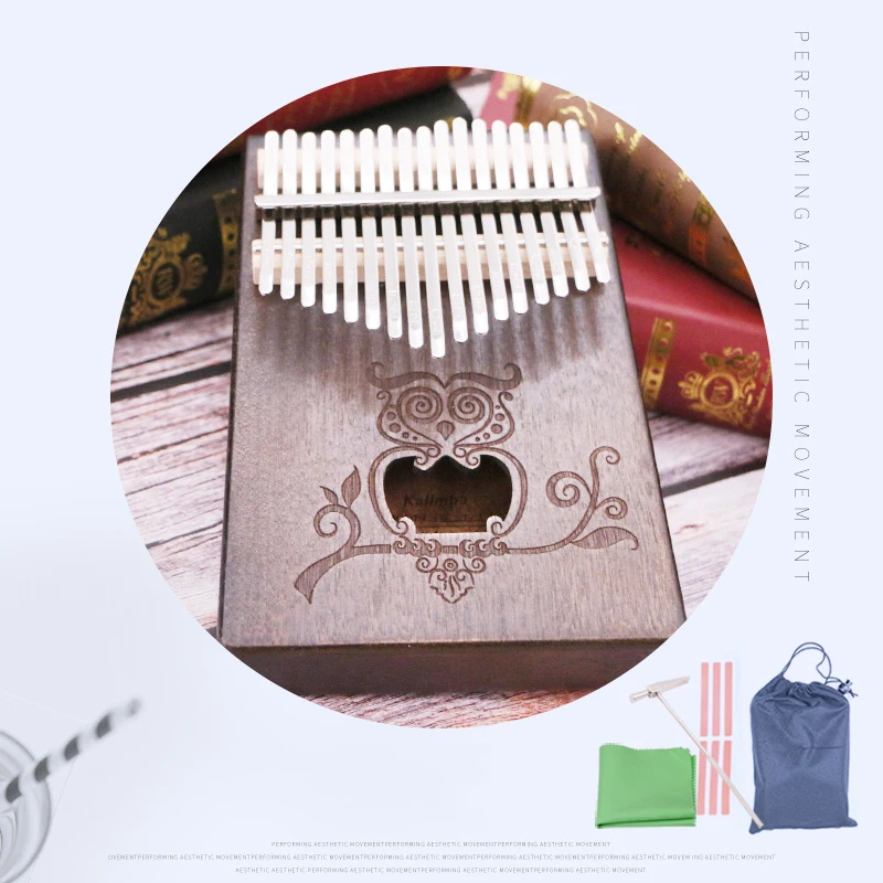 Kalimba 17 клавишное пианино с милой совой из массива дерева красного калимба