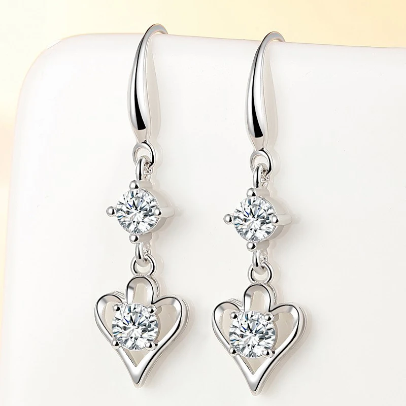 HuiSept Fashion 925 Silver Earrings Jewellery Long Style Heart-shaped Zircon Gemstone Drop for Female Wedding Wholesale | Украшения и