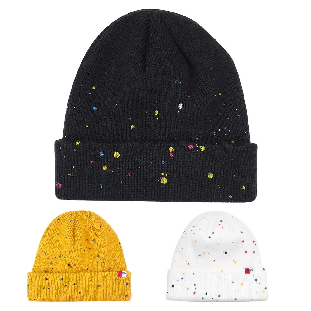 

Теплая Модная зимняя шапка с большой окружностью головы, ручная струйная модная шапка, вязаная шапка