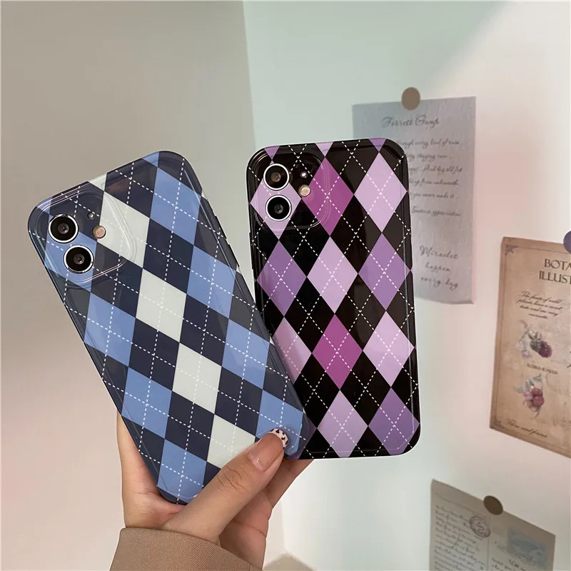 

Fashion lattice Color soft protection phone case for iphone 12 11 Pro Max 12ProMax XR X XS 8 7 Plus 8plus case cover cute fundas