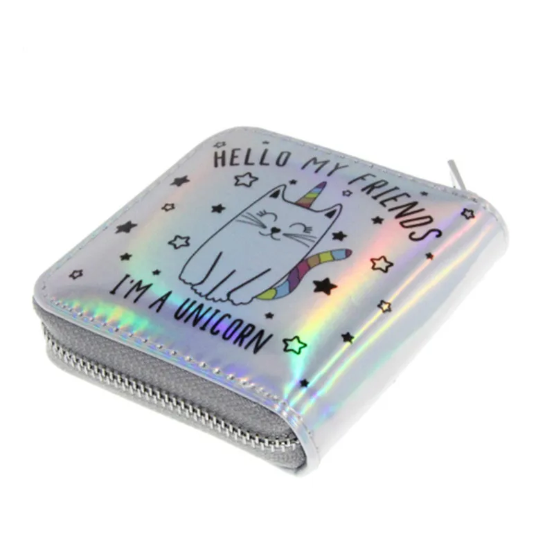 Яркие Кожаные лазерные бумажники милый единорог животные студенческий
