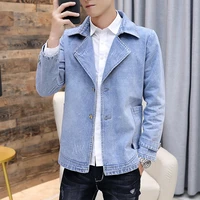 fashion mens blue denim jacket washed denim frayed casual coat lapel outwear with pockets size m xxxl a10