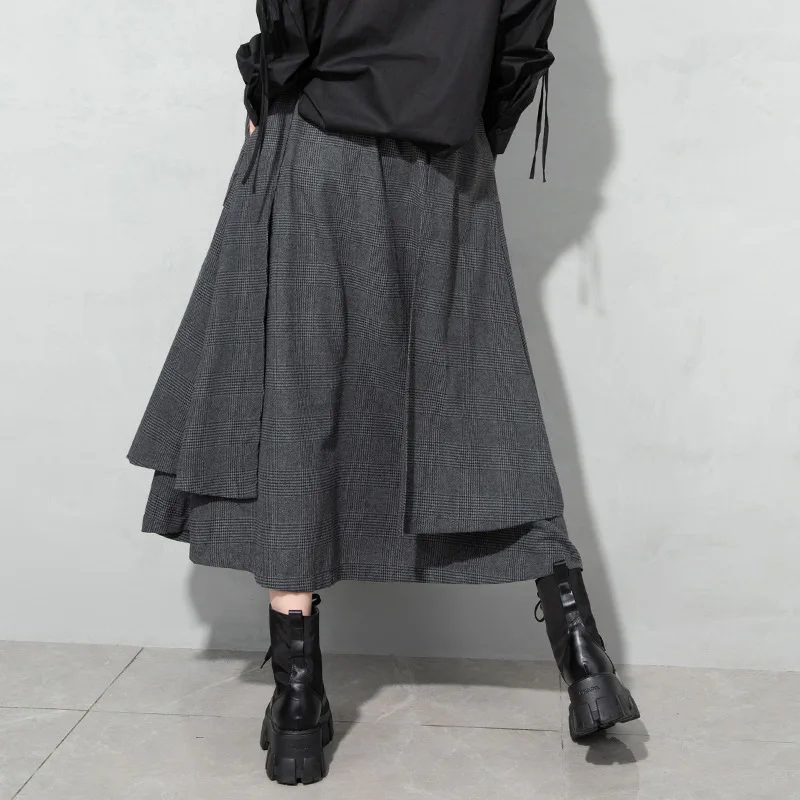 

Dark 2021 Spring New Loose Waist Stitching Skirt Street Personality Big Size A-line Black Pleated Plus Size Skirt Womens