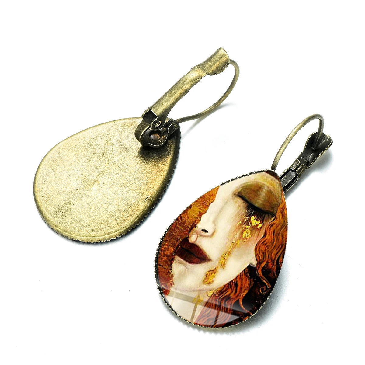 Классическая Густав Климт поцелуй серьги капли с Золотые слезы Картина Стекло