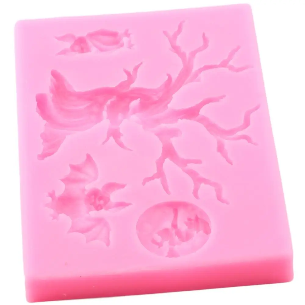 Силиконовая форма с каймой в виде дерева на Хэллоуин летучие мыши кекс Топпер