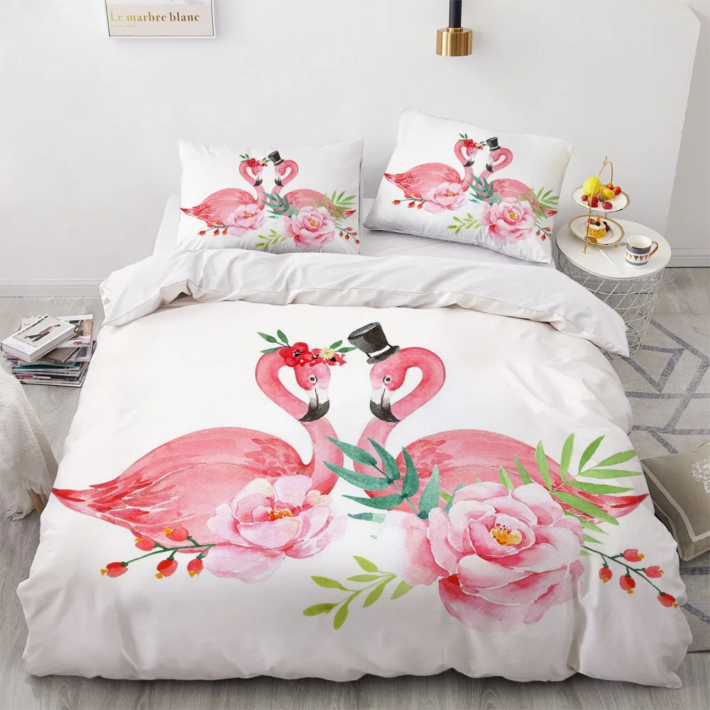 

Grey Simple Bedding Sets 3D Duvet Quilt Cover Set Comforter Bed Linen Pillowcase King Queen Full Double Flamingo 220X240cm Size