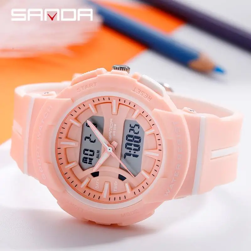SANDA Роскошный топ бренд женские часы модные спортивные с двойным дисплеем для