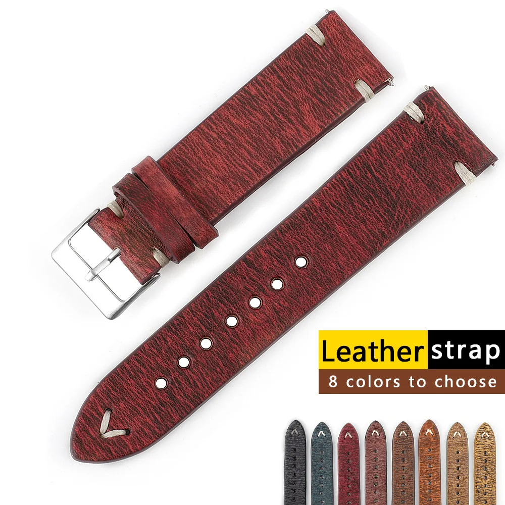 Handmade cow neck pattern geunine leather strap retro elegant fashion unisex watch strap 18/20/22/24mm cowleather  band enlarge