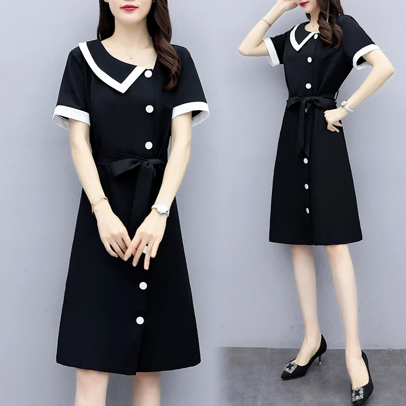 

plus size clothes for women summer dress 2020 fashion lovely sweet kawaii casual black white A-line short sleeve dresses