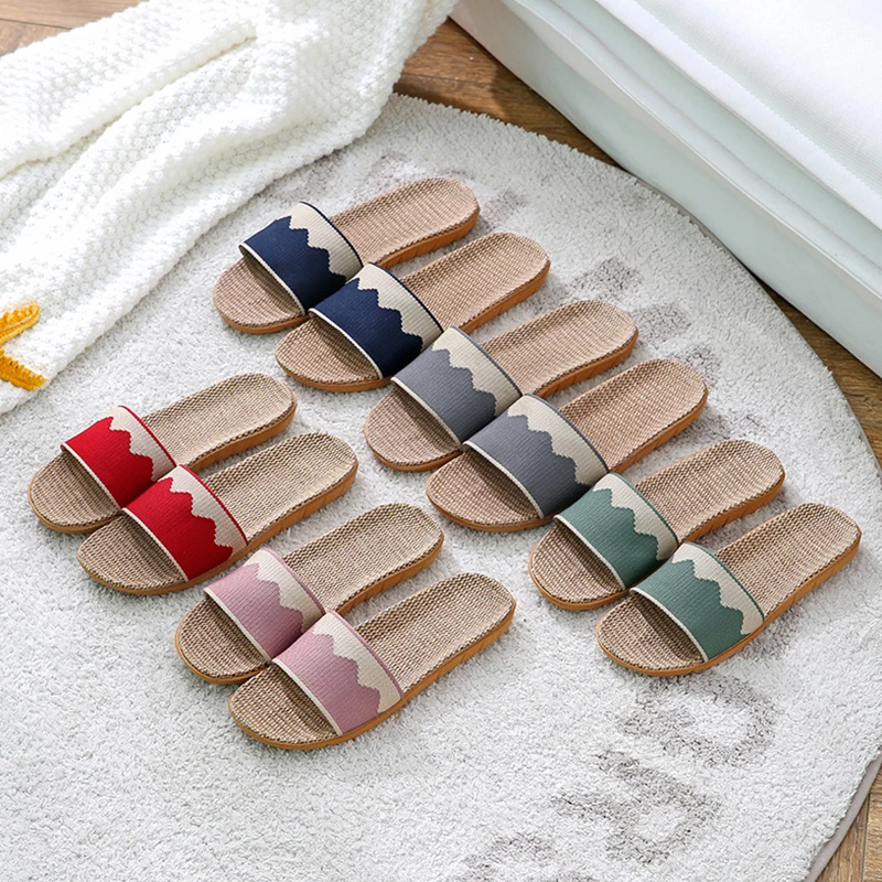 

Natural Flax Home Slippers Retro Indoor Floor Shoes Silent Sweat Slippers For Summer Couple Sandals Slippers