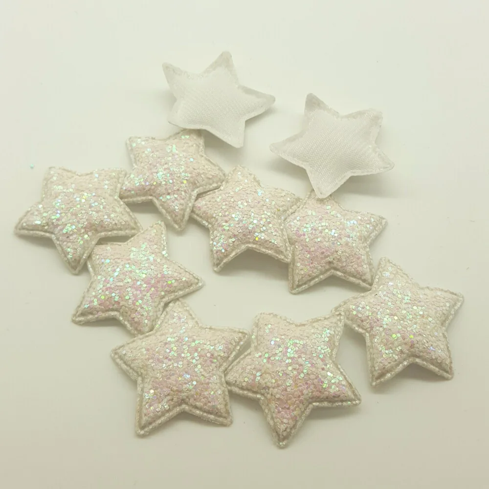white stars 50 шт конфеты крафт патчи милые звезды сердца бабочка для волос с блеском Аксессуары наклеить на патчи для одежды наборы сделай сам DIY - Цвет: white stars