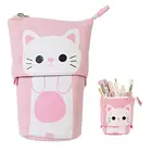 Чехол для карандашей, Холщовый, с рисунком кошки, с застежкой-молнией