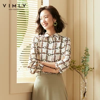 vimly elegant women blouse vintage turn down collar single breasted shirts 2020 autumn work wear female blusas f1690