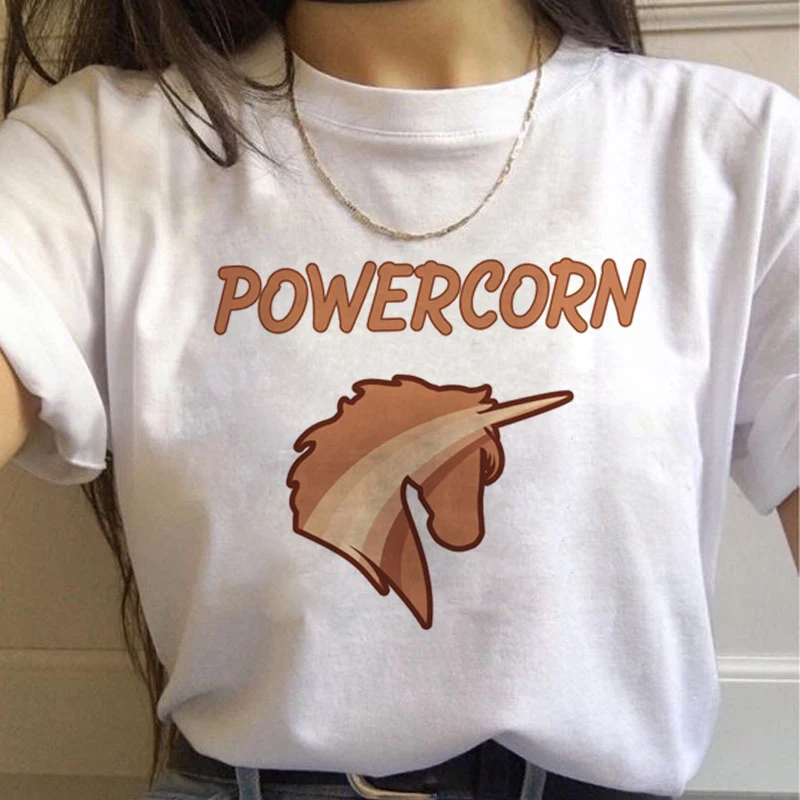 Единорог Kawaii Harajuku футболки женские милые Unicornio Ullzang мультфильм футболка 90s Забавный принт футболки с графическим изображением женские - Цвет: 7556