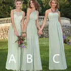 Шифоновые платья а-силуэта, мятно-зеленые платья подружек невесты, без рукавов, с круглым вырезом, на одно плечо, без бретелек, длиной до пола для гостей свадьбы, 2021
