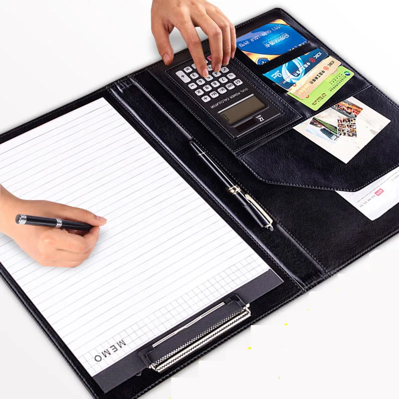 Business Office File Folder Information With Calculator Board Clip A4 Leather Manager Folders Can Be Customized Logo Portfolio | Канцтовары