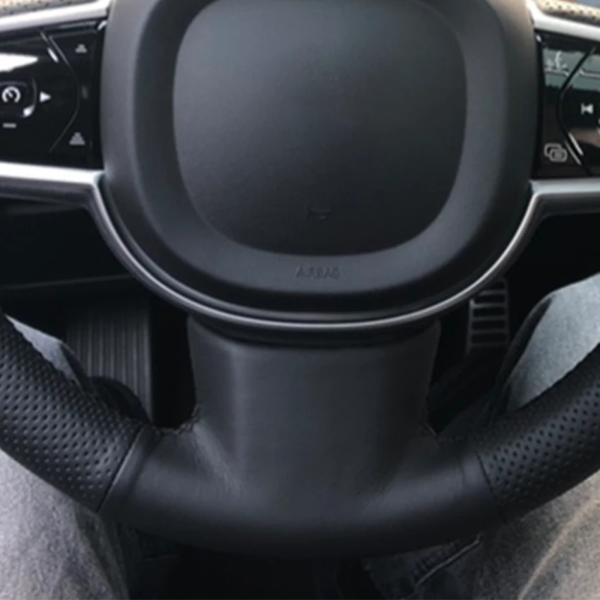 

LQTENLEO Black Genuine Leather Hand-stitched Car Steering Wheel Cover For Volvo S90 V90 XC90 2015-2019 XC60 S60 V60 2018 2019