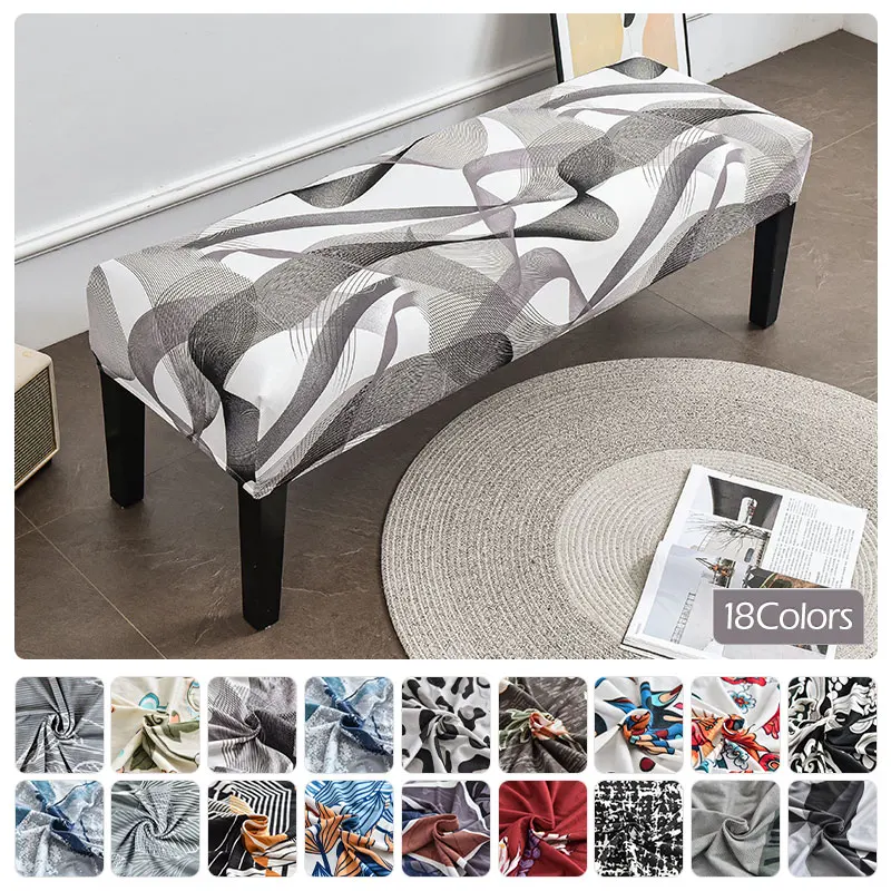 

Elegant Printed Bench Cover Stretch Spandex Elastic Dining Chair Bench Covers Anti-slip Kitchen Seat Cover For Hotel Living Room