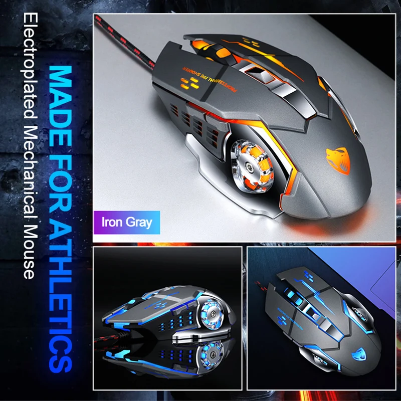 Игровая мышь Pro Gamer, 8D, 3200 dpi, регулируемая Проводная оптическая светодиодный мышь для компьютера, USB кабель, бесшумная мышь для геймера, мышь для ноутбука, ПК