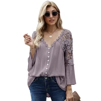 plus size s xxl fashion womens blouse summer openwork hollow long sleeve tops embroidery lace flower crochet chiffon shirts