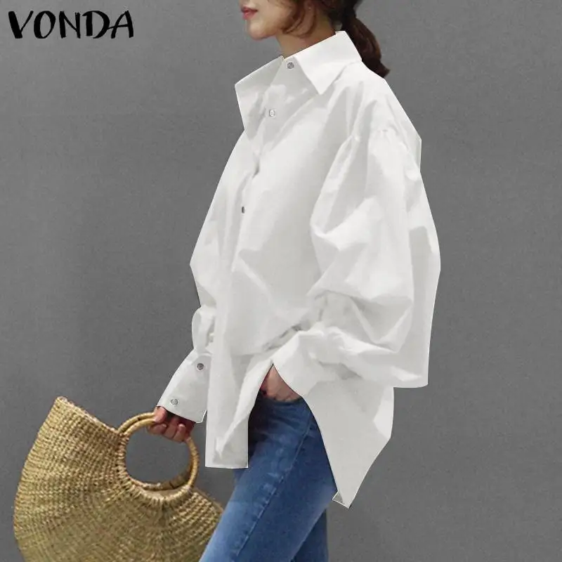 

VONDA 2021 Women Autumn Blouses Spring Solid Color Long Sleeve Elegant Tops Femme Bohemian Blouses Plus Size Office Blusas