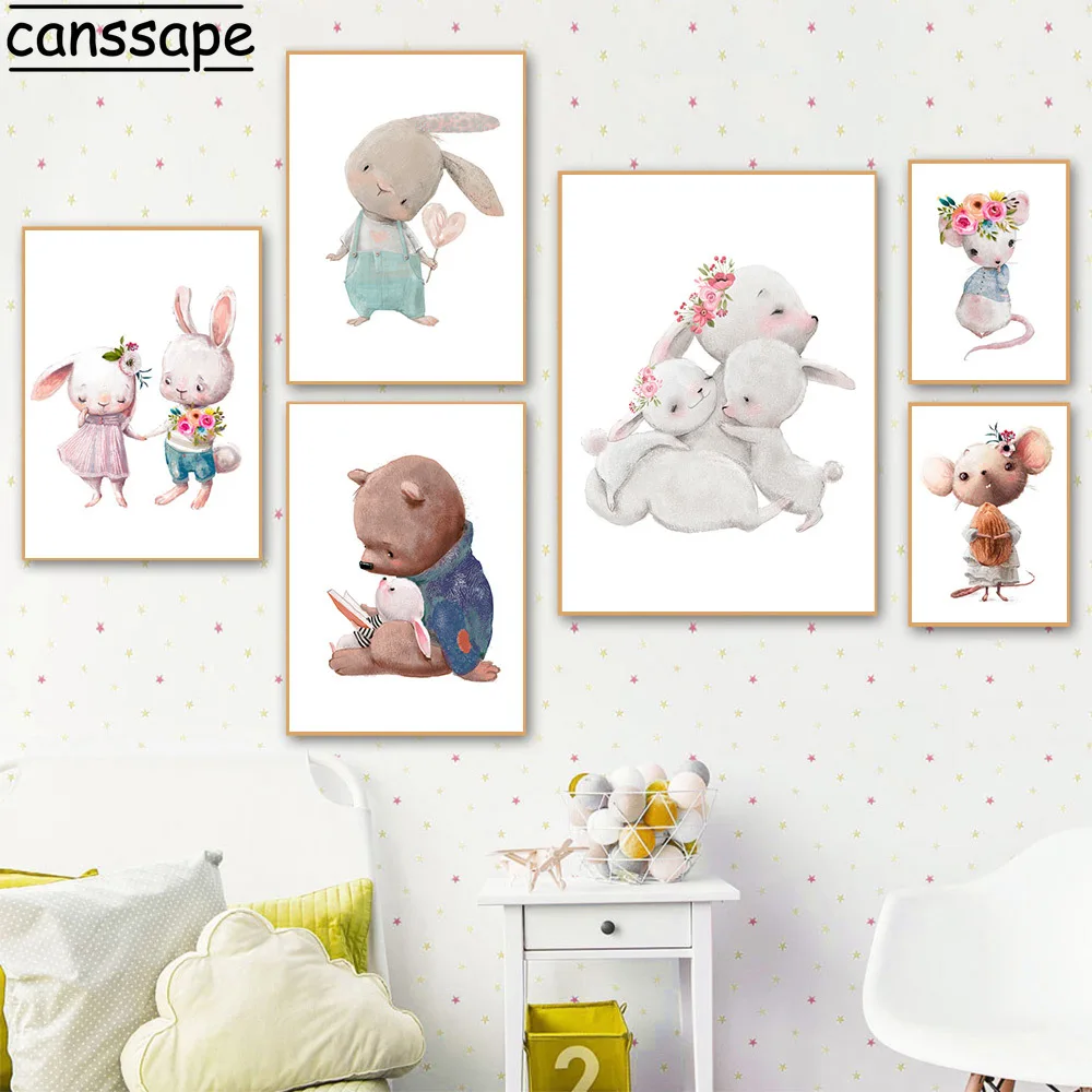 Картина на холсте с изображением мыши медведя кролика лисы постер для детской