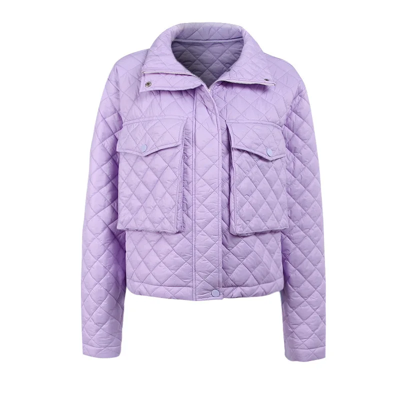 Autumn and Winter New 2021 Fashion Temperament Slim-fit Padded Jacket Women's Zipper Pocket Long-sleeved Lapel Padded Jacket