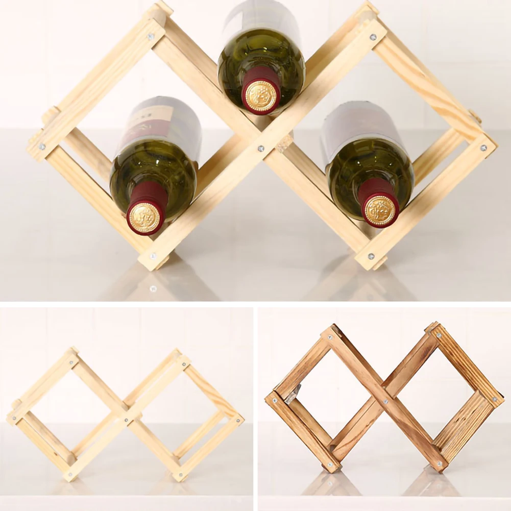 Складная Винная стойка из массива дерева бриллиантовая столешница 3 бутылки