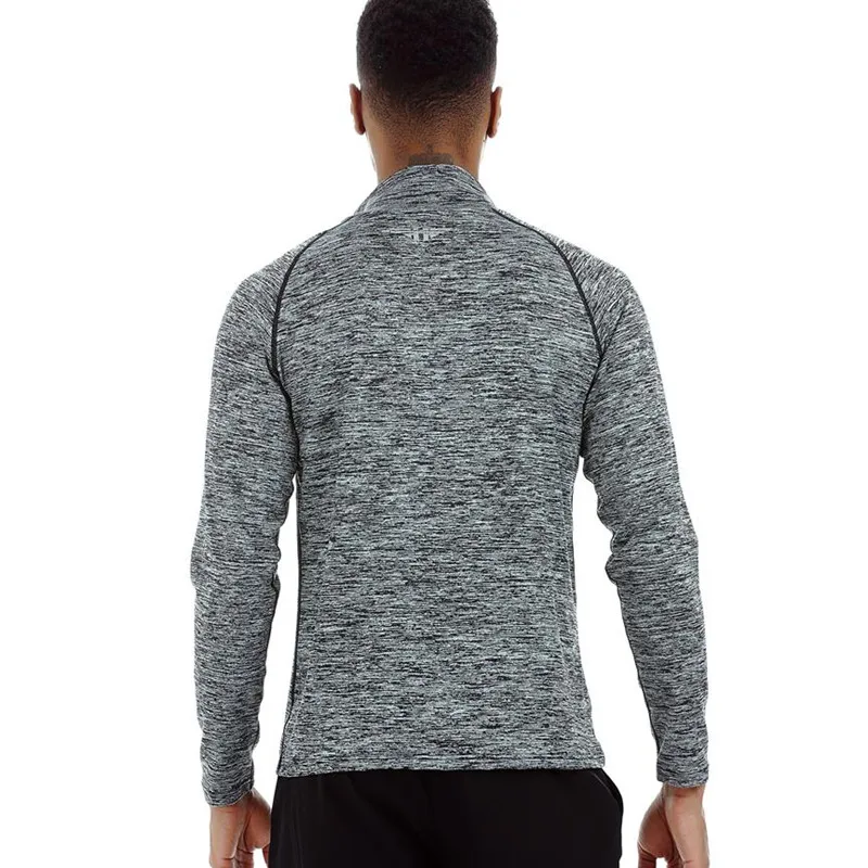 Мужская футболка с длинным рукавом и воротником стойкой на молнии|Беговые