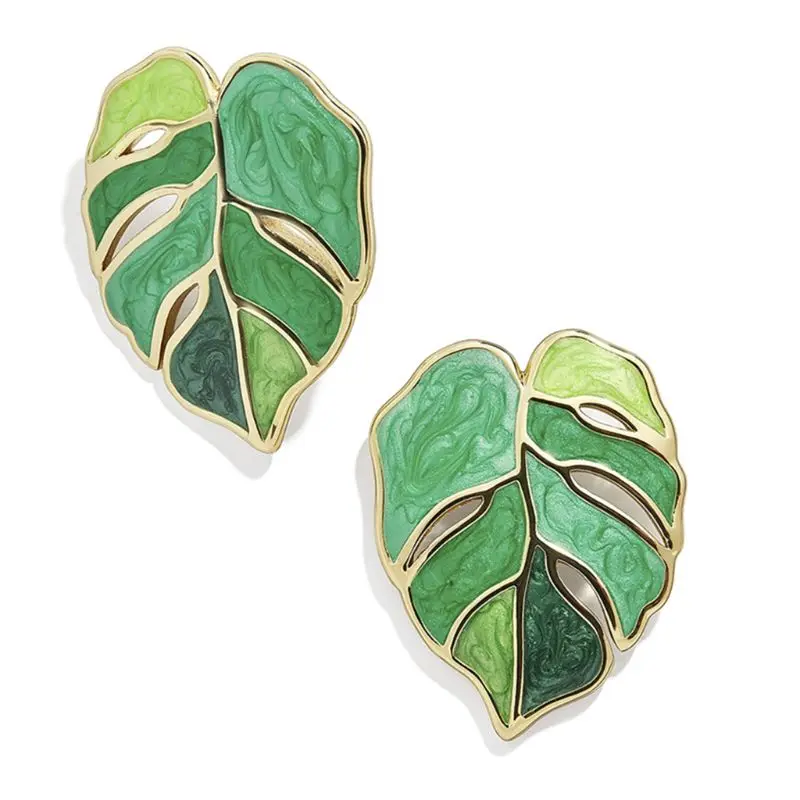 

Fashion Flower Leafs Earrings Female Enamel Green Plant Statement Drop Earrings