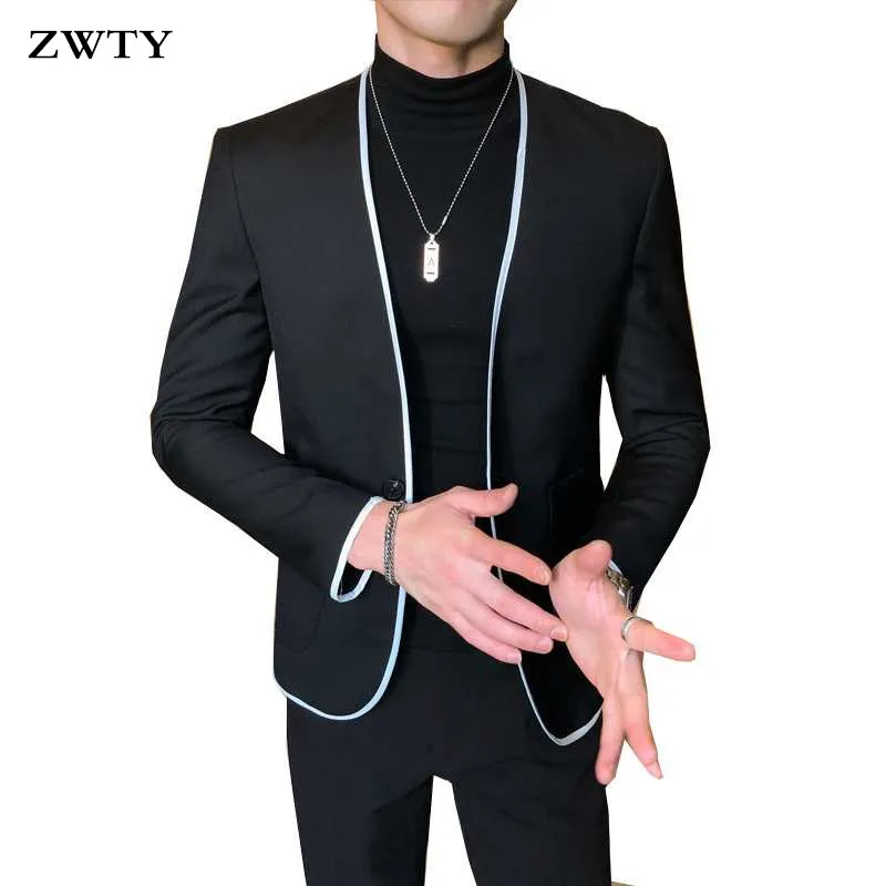 ZWTY Man's Suit Hit Color Split Joint Suit Black Blazer Hombre Casual Chaquetas Hombre De Vestir Stage Costumes For Singers