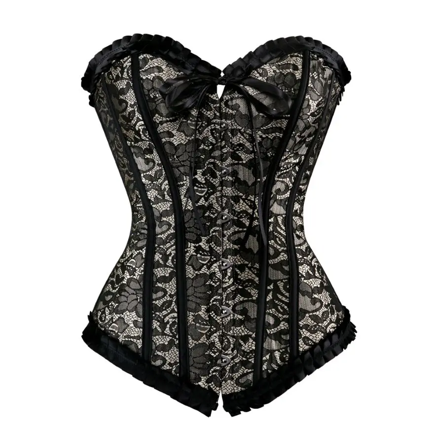 Для женщин Винтаж цветочный кружевной корсет Overbust пикантные парча Корсет Бюстье