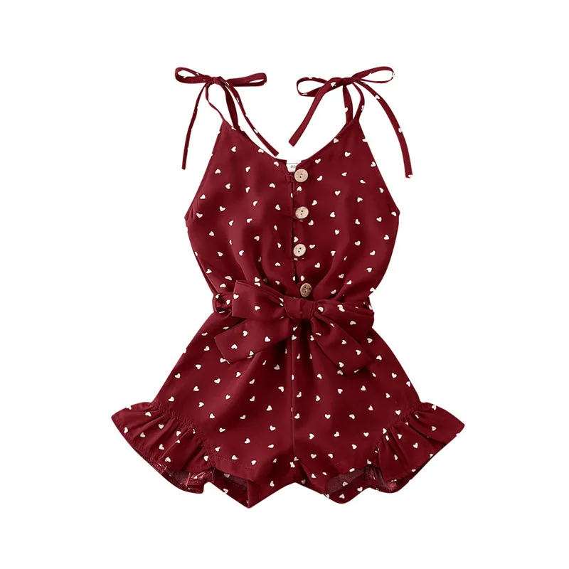 

Toddler Kids Baby Girl Suspender Floral Strappy Ruffles Sling Romper Straped Tutu VNeck Jumpsuit Hearts Print Sleeveless Clothes