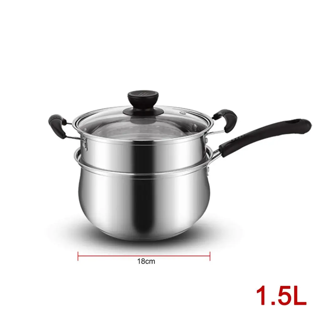 Кастрюля из нержавеющей стали 1,5 л, кастрюля для супа, Универсальная кухонная посуда с пароваркой, кухонная сковорода с антипригарным покрытием, общее использование