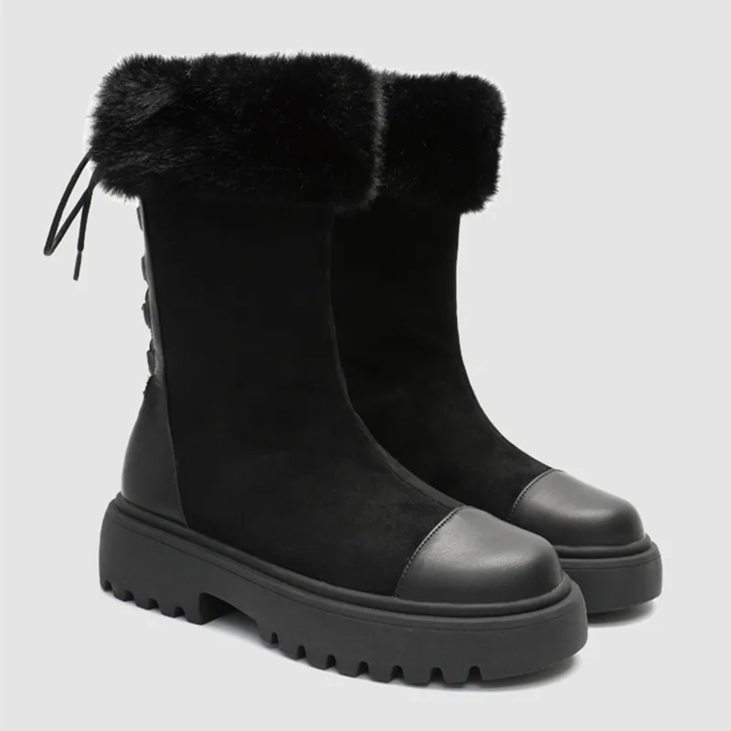 Женские ботинки GRITION зимние на толстой подошве Прошитые кожаные плюшевые Ботинки