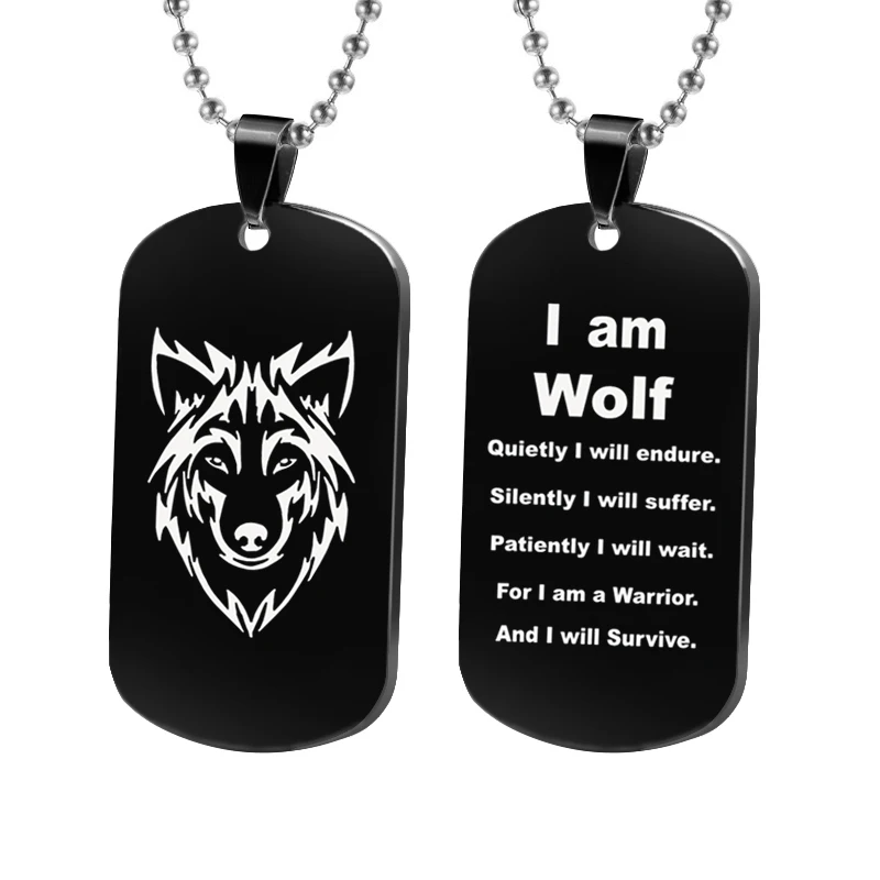 Wolf Military Dog Tag Pendant Necklaces for Men Team Fight Jewelry with Stainless Steel Metal цепь цепи на шею чокер |