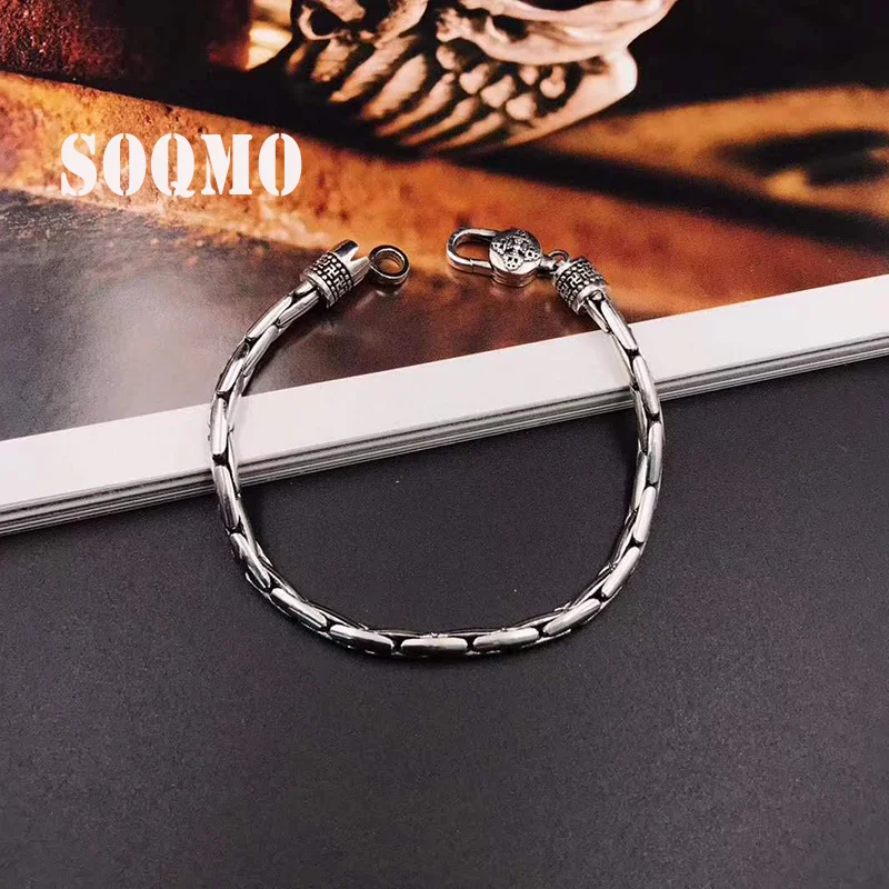 Женский и мужской браслет SOQMO из 100% настоящего серебра 925 пробы толщиной 4 мм