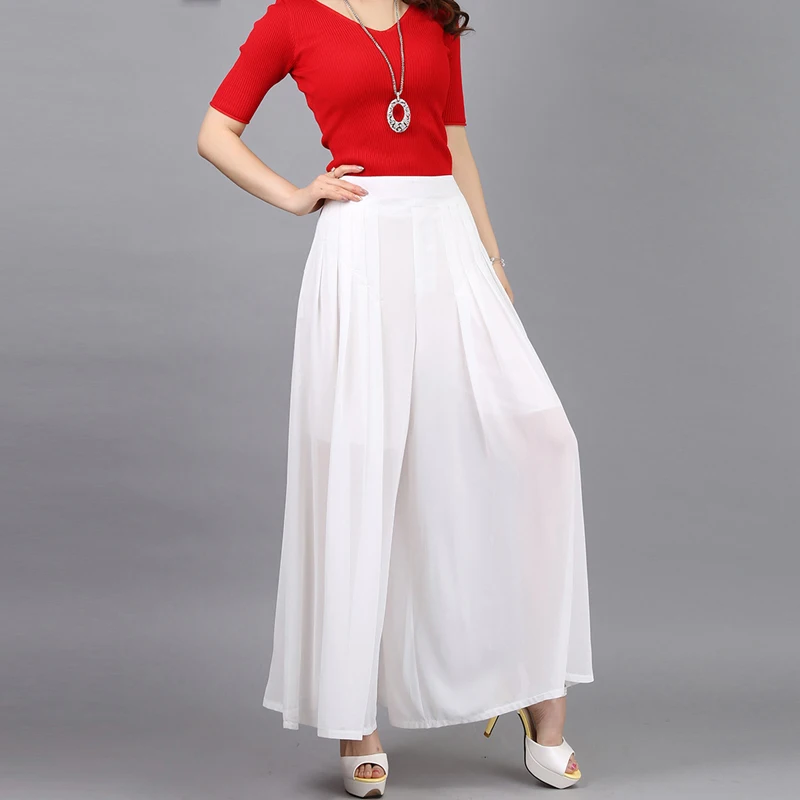 Large Women Wide Leg Pants 2020 Summer Style Elegant retro Tunic Solid Office Chiffon Big Size H143 | Женская одежда