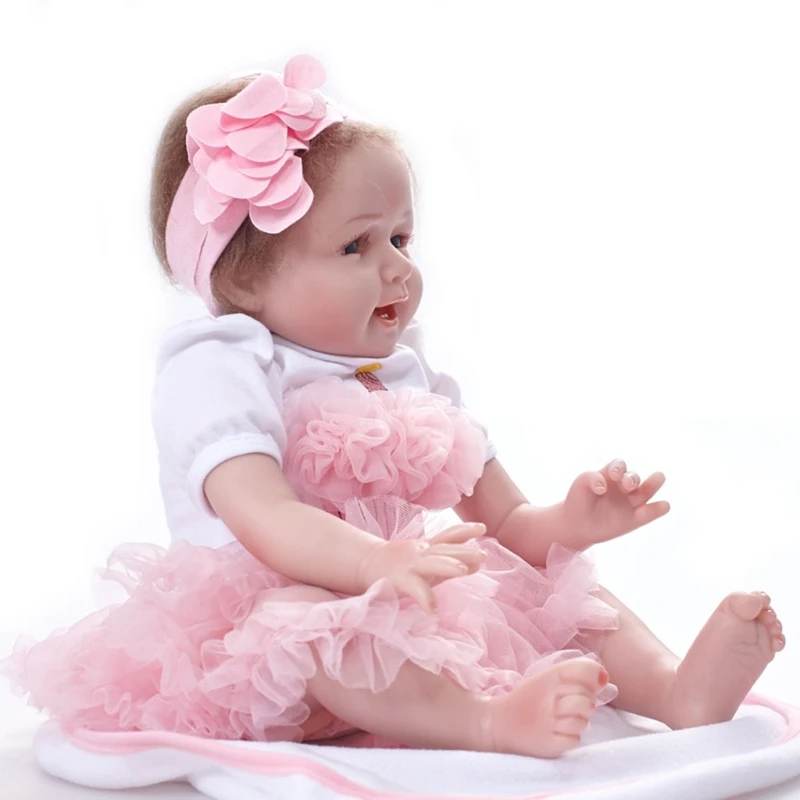 

22 Interactive Toys Realistic Newborn Baby Dolls Soft Silicone Body Girl Doll with Pink Dress Gift for Preschool Girls