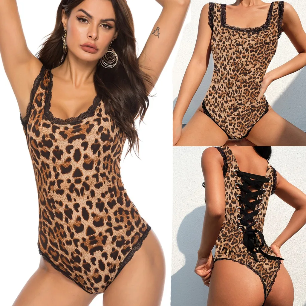 Сексуальный леопардовый кружевной комбинезон женский новый тканый на