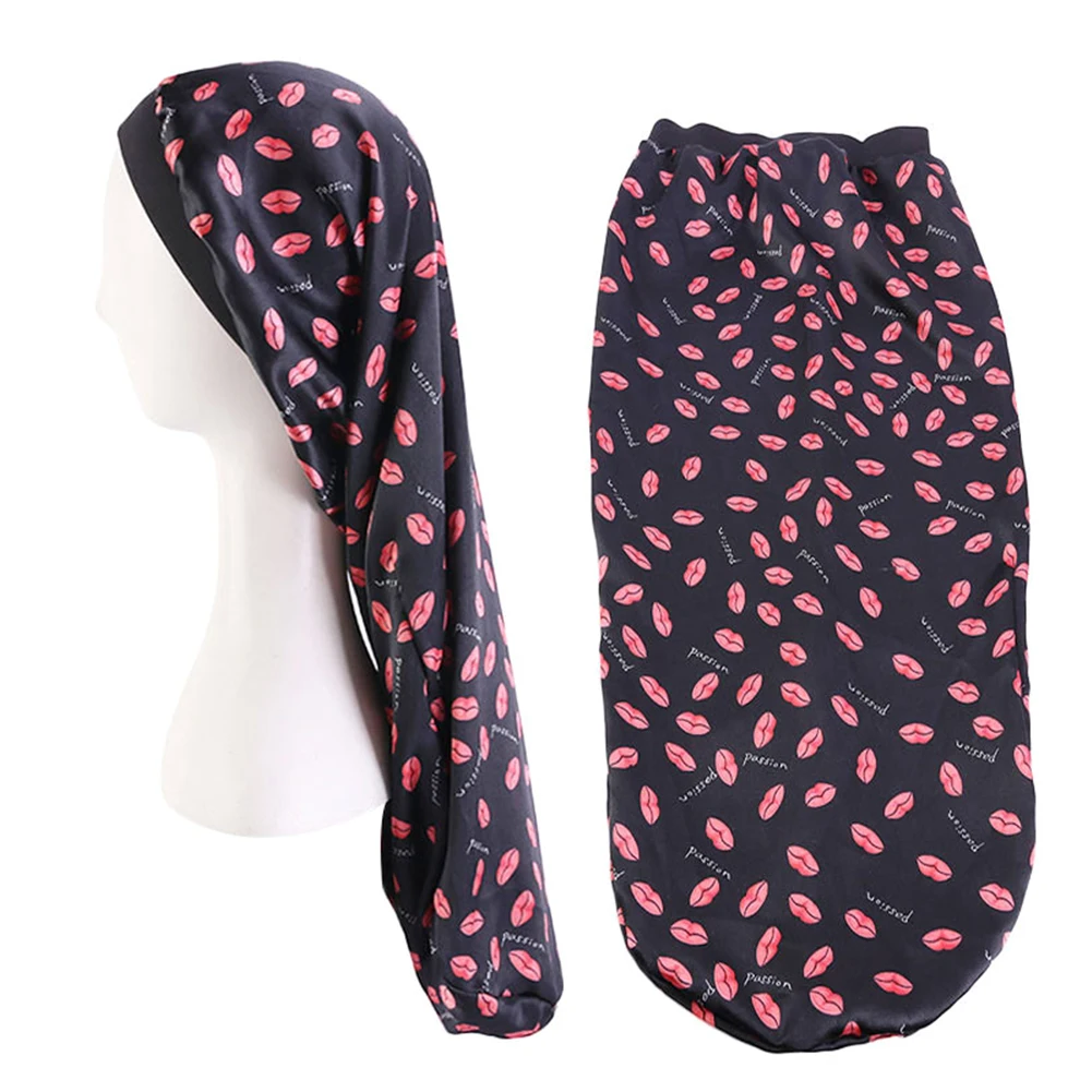 Атласная шапочка для сна длинных волос шелковая длинная с мягкой эластичной