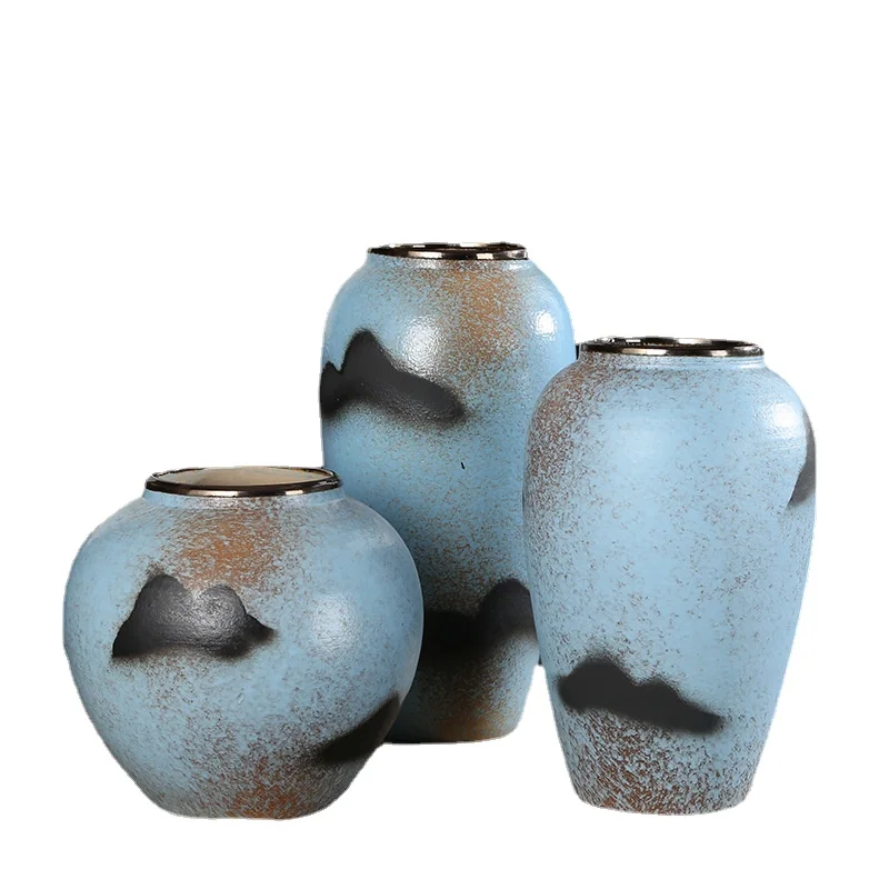 

Jingdezhen Ceramic Vase Cachepot Vintage Blue Large Vase Decoration Abstract Vases Flower Pot Modern Home Living Room Decorarion