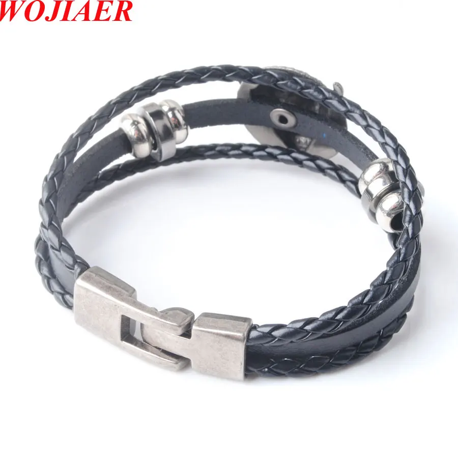 WOJIAER Vintage Bull Head Bracelet Men Rock Charm Braided Bracelets Male Antique Leather Braslet Cuff Wrist Cool Jewelry BC004 images - 6