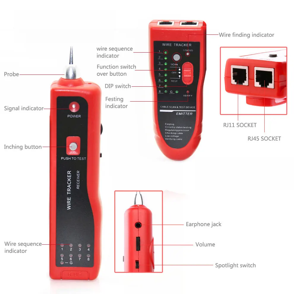 Новейший RJ11 RJ45 Cat5 Cat6 тестер для телефонного кабеля Тонер-детектор Ethernet LAN Сетевой кабель тестер детектор линия Finder JW-360