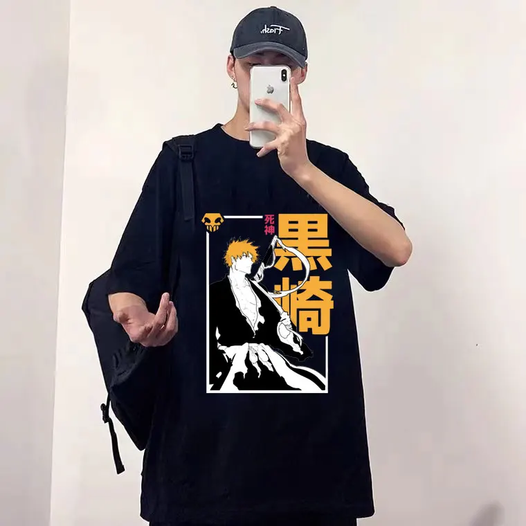 

Japan Anime Ichigo Kurosaki T Shirts Men Women Pure Cotton T-shirt Short Sleeve Japanese Fashion Tee Tops Harajuku Design Tshirt