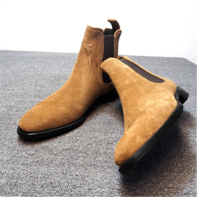 Mens Faux Suede Chelsea Boots High-top Pointed Toe Ankle Walking Shoes Wear Resistant Casual Botas Mujer Size 39-48 | Обувь