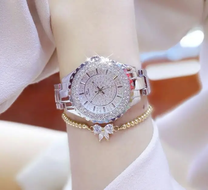 

BS Ladies Silver Watch Full Diamond Women's Watch 2020 Female Bracelet Wristwatch Luxury Brand Whatch Gold Clock Free Shipping
