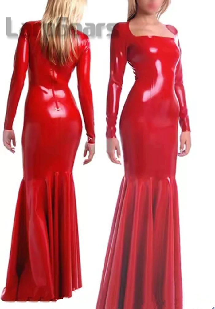 

Long Sleeved Latex Long Dress Exotic Rubber Latex Party Dresses Back Zipper