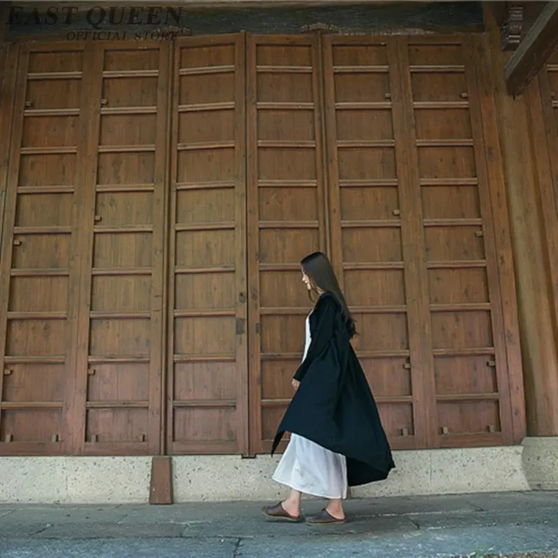 Китайский плащ длинная рубашка Женская Туника карман хлопок белье Медитация одежда пончо Толстовка Ведьма халат Винтаж Femme TA1758