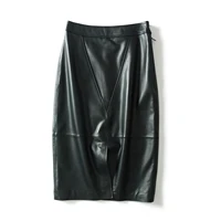 2022 genuine leather skirt autumn and winter new high waist thin hip length skirt mid length skirt for women g4